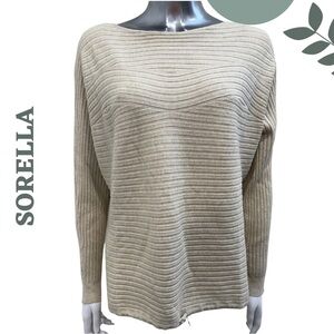 Sorella Italy Ribbed Boatneck Sweater L/XL Beige NWT